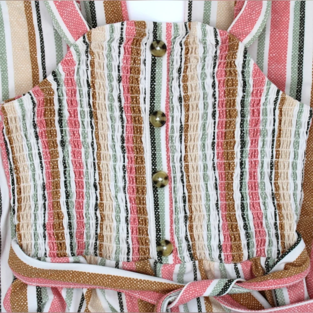 Romper Pants – White, Pink & Brown Stripes | Size XS - Picture 3 of 5